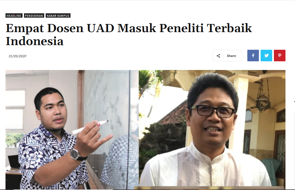 Empat Dosen UAD Masuk Peneliti Terbaik Indonesia