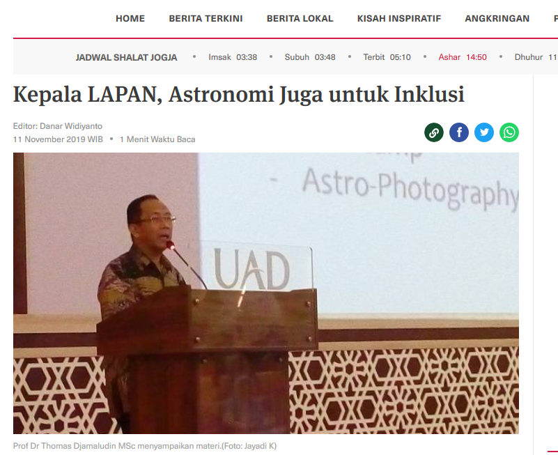 Kepala LAPAN, Astronomi Juga untuk Inklusi