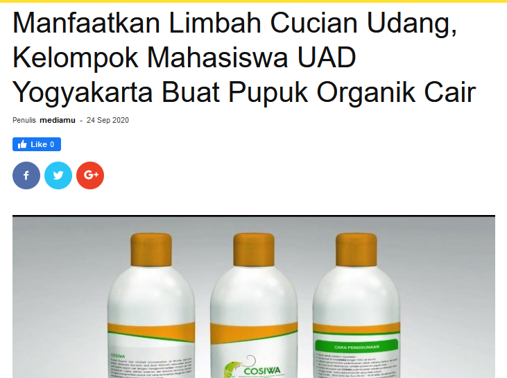 Manfaatkan Limbah Cucian Udang, Kelompok Mahasiswa UAD Yogyakarta Buat Pupuk Organik Cair