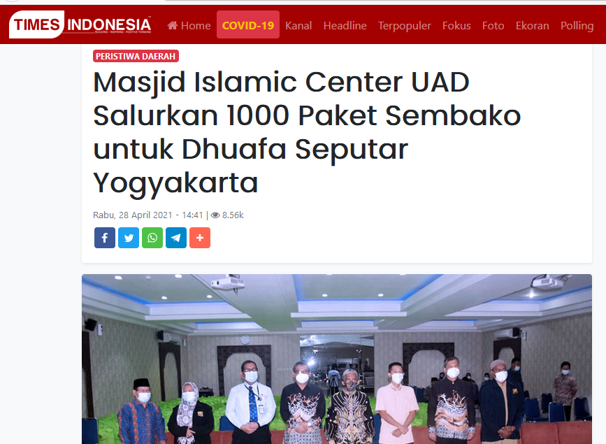 Masjid Islamic Center UAD Salurkan 1000 Paket Sembako untuk Dhuafa Seputar Yogyakarta