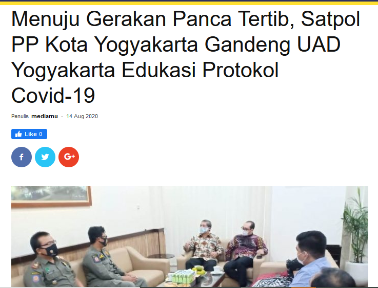 Menuju Gerakan Panca Tertib, Satpol PP Kota Yogyakarta Gandeng UAD Yogyakarta Edukasi Protokol Covid-19