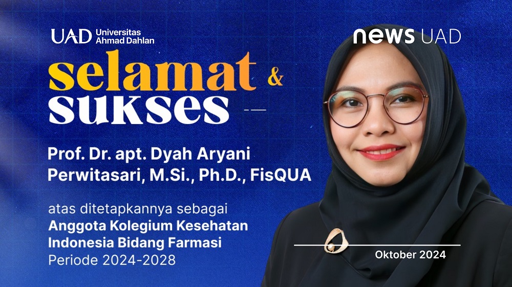 Prof. Dr. apt. Dyah Aryani Perwitasari, M.Si., Ph.D., FISQua. dosen Farmasi Universitas Ahmad Dahlan (UAD) anggota kolegium kesehatan Indonesia bidang kefarmasian (Dok. Humas dan Protokol UAD)