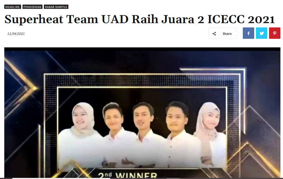 Superheat Team UAD Raih Juara 2 ICECC 2021