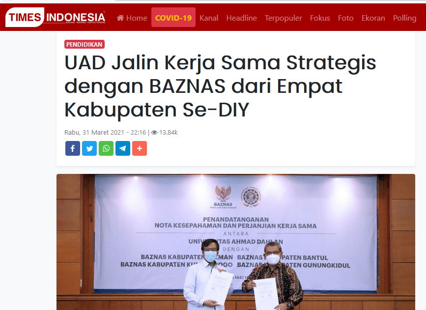UAD Jalin Kerja Sama Strategis dengan BAZNAS dari Empat Kabupaten Se-DIY