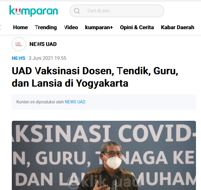 UAD Vaksinasi Dosen, Tendik, Guru, dan Lansia di Yogyakarta