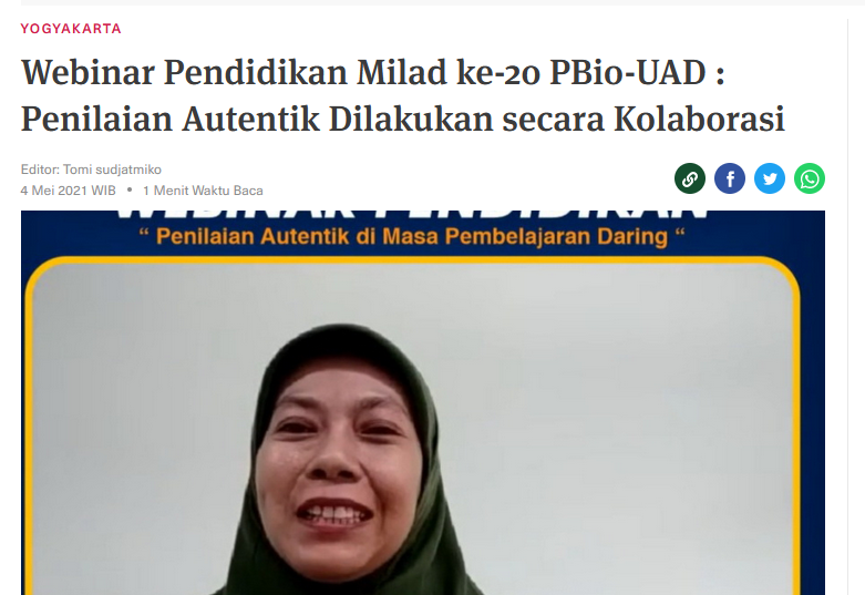 Webinar Pendidikan Milad ke-20 PBio-UAD : Penilaian Autentik Dilakukan secara Kolaborasi