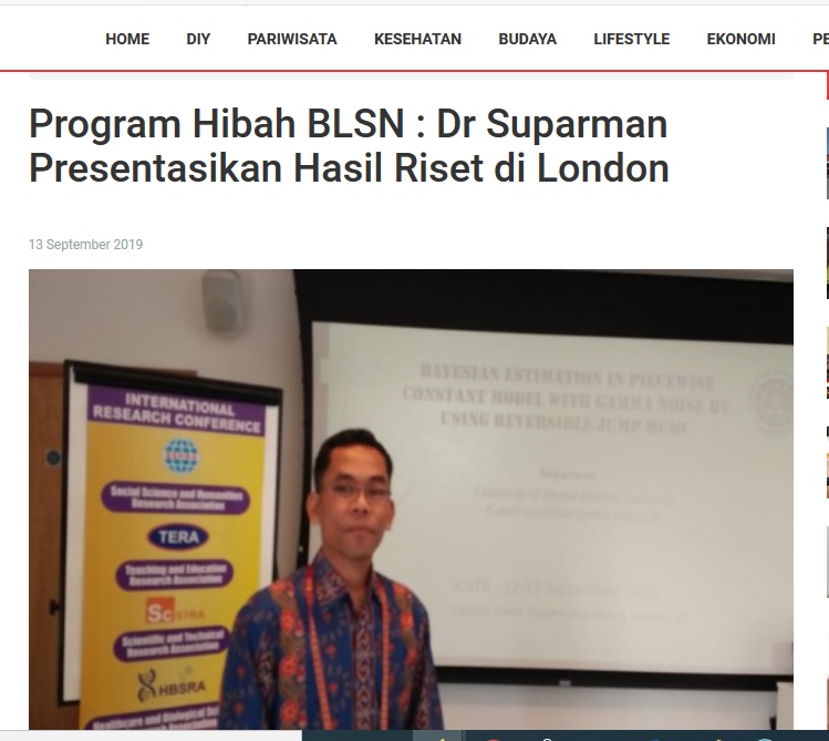 Program Hibah BLSN : Dr Suparman Presentasikan Hasil Riset di London